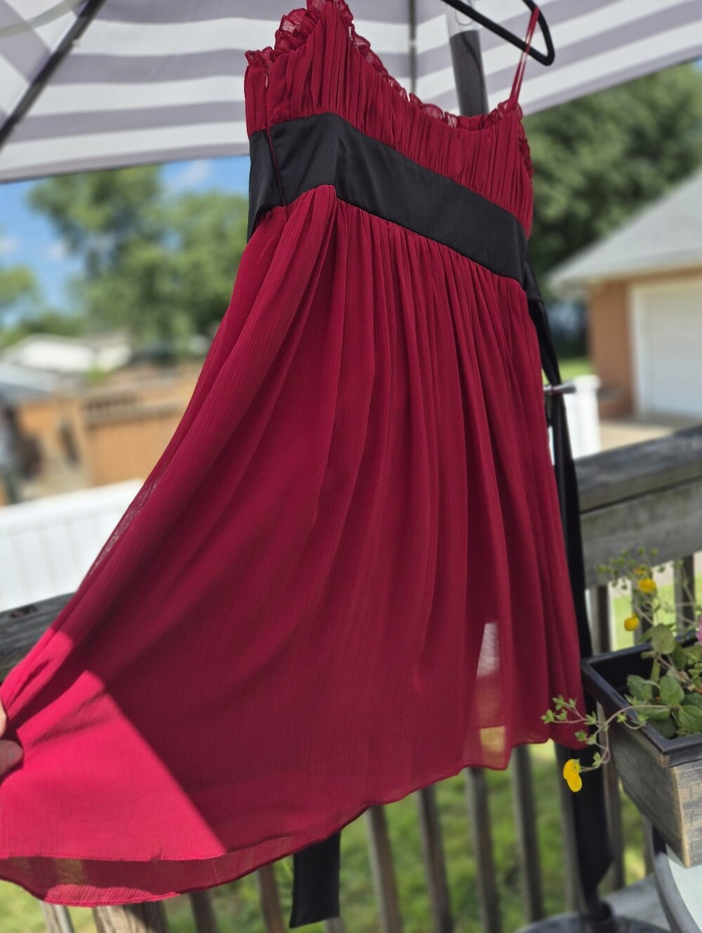 Red Chiffon A-Line Skirt with Black Waistband